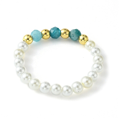 3 pcs 3 style perles naturelles et agate mousse et anneaux extensibles en perles d'apatite, anneaux empilables