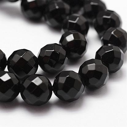 Natural Black Onyx Beads Strands, Grade A, Faceted, Round