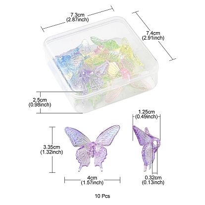 10Pcs UV Plating Rainbow Iridescent Transparent Acrylic Beads, Butterfly