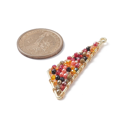Pendentifs de perles de verre électrolytique, avec les accessoires en alliage d'or lumière, charmes de triangle