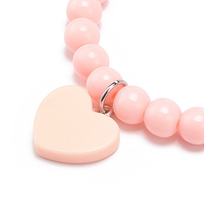 6 pcs 6 ensemble de bracelets extensibles en perles rondes en acrylique de couleur bonbon, coeur avec mot hug me charmes de résine bracelets empilables pour les femmes