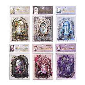 10Pcs Flower Window PET Adhesive Waterproof Stickers Set, for DIY Photo Album Diary Scrapbook Decorative