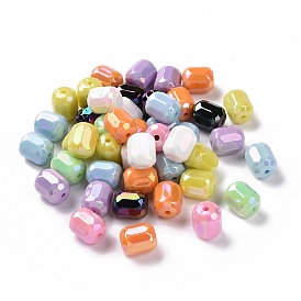 Opaque Acrylic Imitation Shell Beads, Faceted Barrel