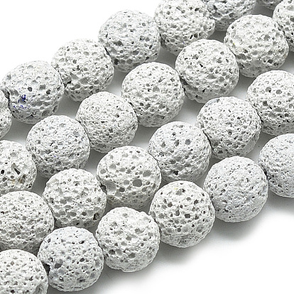 Brins de perles de pierre de lave naturelle, teint, ronde