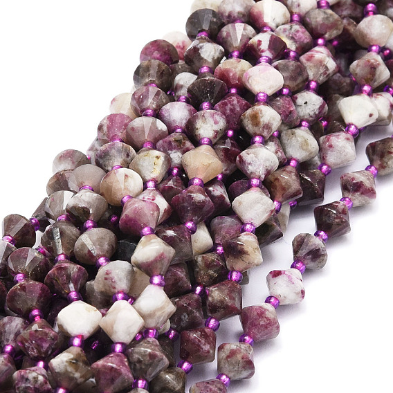 Natural Plum Blossom Tourmaline Beads Strands, Faceted, Bicone