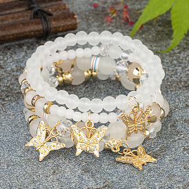 Bohemian Multi-layer Elastic Bracelet with Crystal Butterfly Beads Jewelry