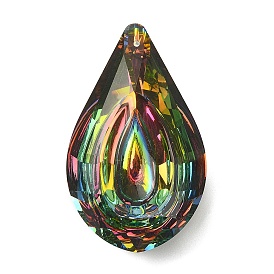 Electroplated K9 Glass Big Pendants, Back Plated, Faceted Teardrop Charms