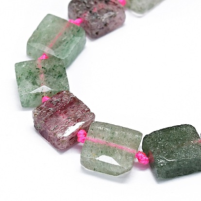 Natural Strawberry Quartz Beads Strands, Faceted, Square