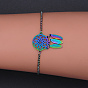 Bracelets coulissants réglables en acier inoxydable 201, bracelets bolo, avec des chaînes de boîte, toile tissée / toile avec plume