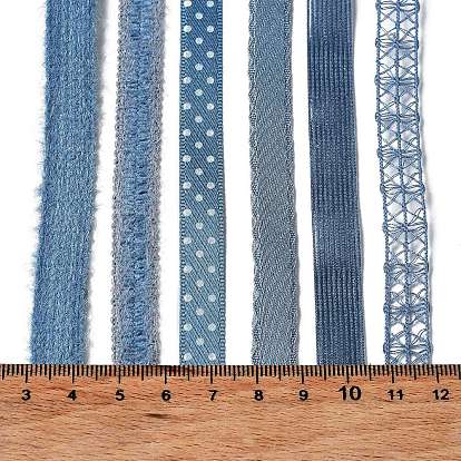 18 yards 6 styles ruban en polyester, pour le bricolage fait main, nœuds de cheveux et décoration de cadeaux, palette de couleurs bleues