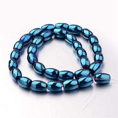 Electroplate Non-magnetic Synthetic Hematite Bead Strands, Barrel, 12x8mm, Hole: 1mm, about 33pcs/strand, 15.7 inch