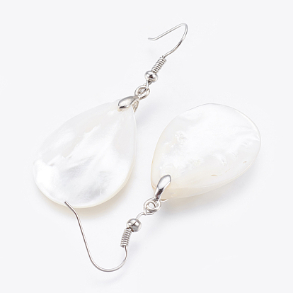 Coquille blanche Dangle Boucles d'oreilles, avec les accessoires en laiton, goutte , platine