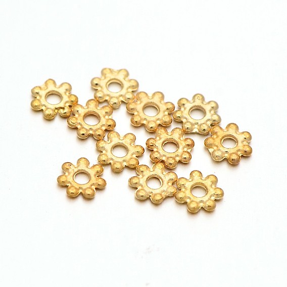 Aleación ligera chapada en oro flor margarita espaciador cuentas, 4.5x1 mm, agujero: 1 mm