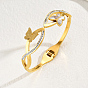 Coquille naturelle papillon avec bracelets manchette en zircone cubique, bracelet à charnière en acier inoxydable