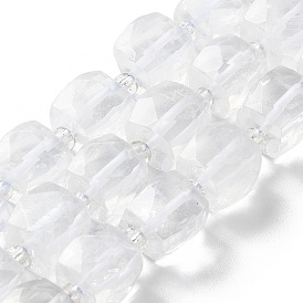 Natural Quartz Crystal Beads Strands, with Seed Beads, Cube, Faceted