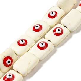 Synthetic Turquoise Enamel Beads Strands, Rectangle with Red Evil Eye