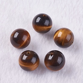 Natural Grade AA Tiger Eye Beads, Half Drilled, Round
