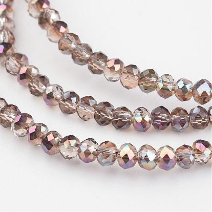 Electroplate Glass Beads Strands,  Half Rainbow Plated, Faceted Rondelle