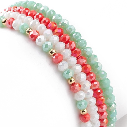 4 pcs 4 bracelets extensibles en verre de style sertis de perles acryliques word xmas joy, bracelets à breloques en alliage de lune de noël pour femmes