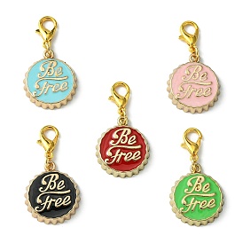 Beer Cap Alloy Enamel Pendants Decorations, with Alloy Lobster Claw Clasps