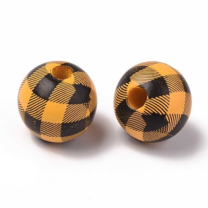 Natural Wood Large Hole Beads, Plaid Beads, Rustic Farmhouse Wood Beads, Round