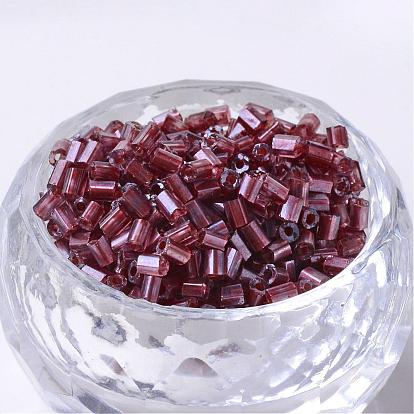 Transparent Lustered Two Cut Glass Seed Beads, Round Hole, Glazing Style, Hexagon
