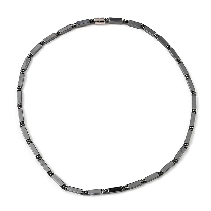 Colliers rectangulaires en perles d'hématite non magnétiques synthétiques pour femmes et hommes, avec un alliage fermoir magnétique