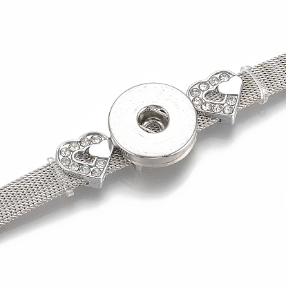 Fabrication de bracelet à cordon en alliage strass, avec des boutons-pression, cœur