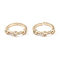 Brass Micro Pave Cubic Zirconia Cuff Rings, Open Rings, Long-Lasting Plated, Real 18K Gold Plated, Round