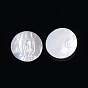 Natural White Shell Cabochons, Religion, Flat Round with Virgin Mary