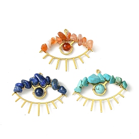 3Pcs 3 Styles Mixed Gemstone Chip Pendants, Golden Plated Alloy Eye Charms, Natural Lapis Lazuli & Carnelian & Red Agate, Synthetic Turquoise