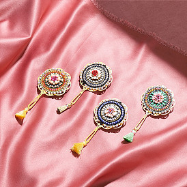 Broches en perles de rocaille japonaises, avec des apprêts en laiton et des pompons, fan