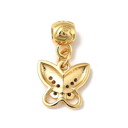 Rack Plating Brass Micro Pave Clear Cubic Zirconia Pendants, Long-Lasting Plated, Cadmium Free & Lead Free, Butterfly