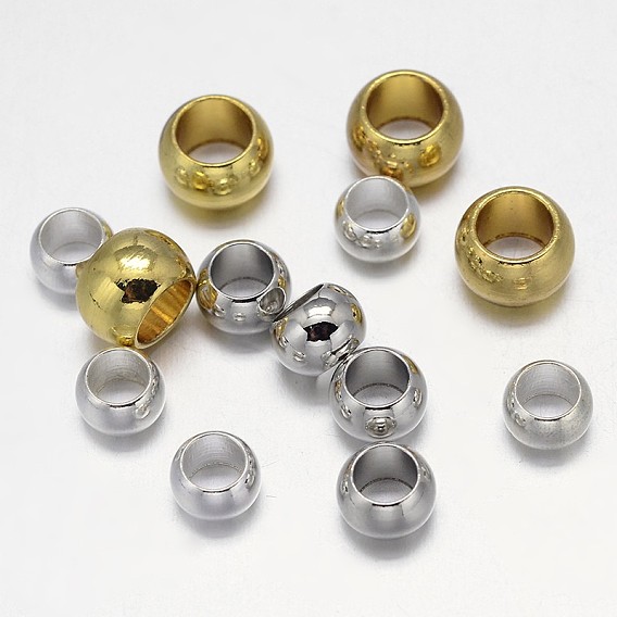 Brass European Beads, Large Hole Beads, Rondelle