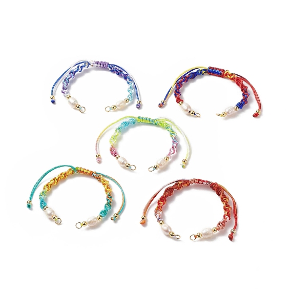 Плетеные браслеты из полиэфирного шнура градиентного цвета, для изготовления браслета с регулируемым звеном, с натуральным культивированным пресноводным жемчугом и латунными бусинами