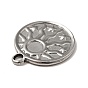 304 Stainless Steel Pendant Cabochon Settings, Flat Round with Sun Pattern