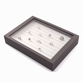 Boîtes de présentation de bijoux en bois, recouvert de cuir PU, verre organique et bande magnétique, rectangle