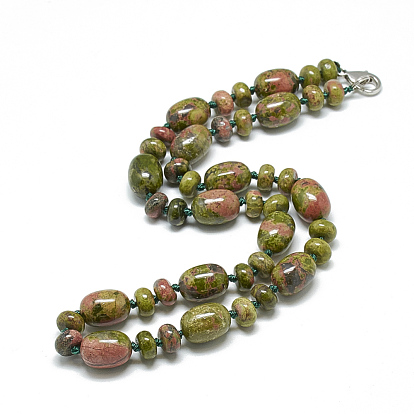 Gemstone Beaded Necklaces, with Alloy Lobster Clasps, Barrel
