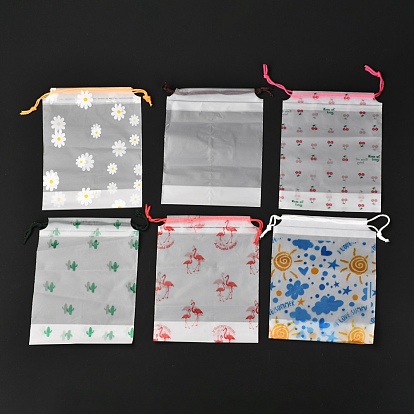 Plastic Frosted Drawstring Bags, Rectangle