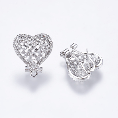 Alloy Stud Earring Findings, with Loop, Hollow Heart