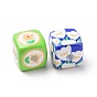Printed Acrylic Beads, Cube with Flower & Tartan Pattern