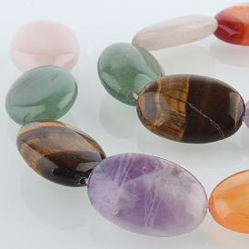 Natural Mixed Gemstone Oval Bead Strands, 25x18x8mm, Hole: 1mm, about 16pcs/strand, 15.75 inch