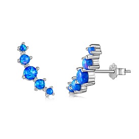 Rhodium Plated 925 Sterling Silver Stud Earrings, with Synthetic Opal, with S925 Stamp