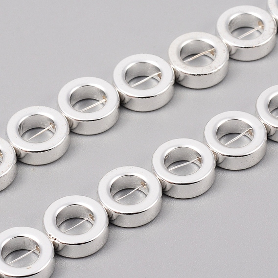 Brins de cadre en perles d'hématite synthétiques non magnétiques galvanisés, beignet / anneau