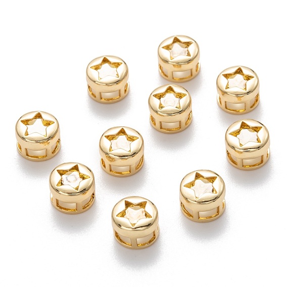 Eslabones de múltiples hebras de circonita cúbica micro pavé de latón bañado en oro 18 k real, plano y redondo con estrella