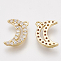 Brass Cubic Zirconia Charms, Moon, Clear, Real 18K Gold Plated
