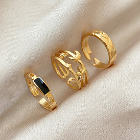 Minimalist Fashion Ring Set with Star Moon Black Diamond - Elegant and Chic