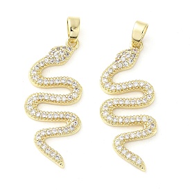Rack Plating Brass Micro Pave Clear Cubic Zirconia Pendants, Snake