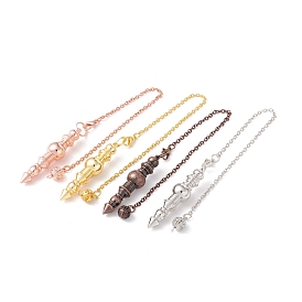 Rack Plating Brass Cable Chain Pointed Dowsing Pendulums, with Alloy Lobster Claw Clasps and Iron Round Beads, Cadmium Free & Lead Free