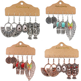 Ensemble de boucles d'oreilles en forme d'aile de hibou, accessoires de bijoux antiques en argent, à la mode